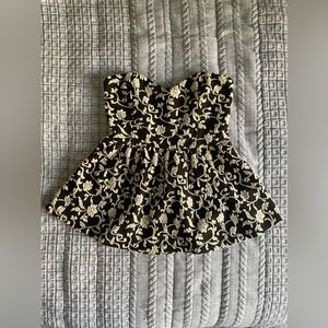 Pins and Needles | Floral Black & White Strapless Top
